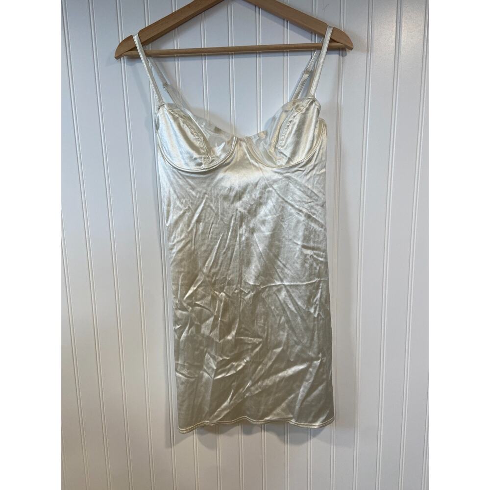White Satin Slip Dress Sz. Small Silky Mini Bodycon Bridal, boudoir, Wedding